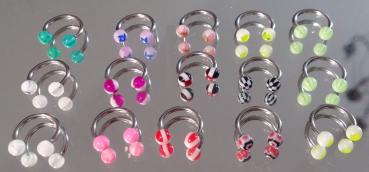 CIRCULAR BARBELL Hufeisen UV Candy Stripe Ball 18G 1.0 mm